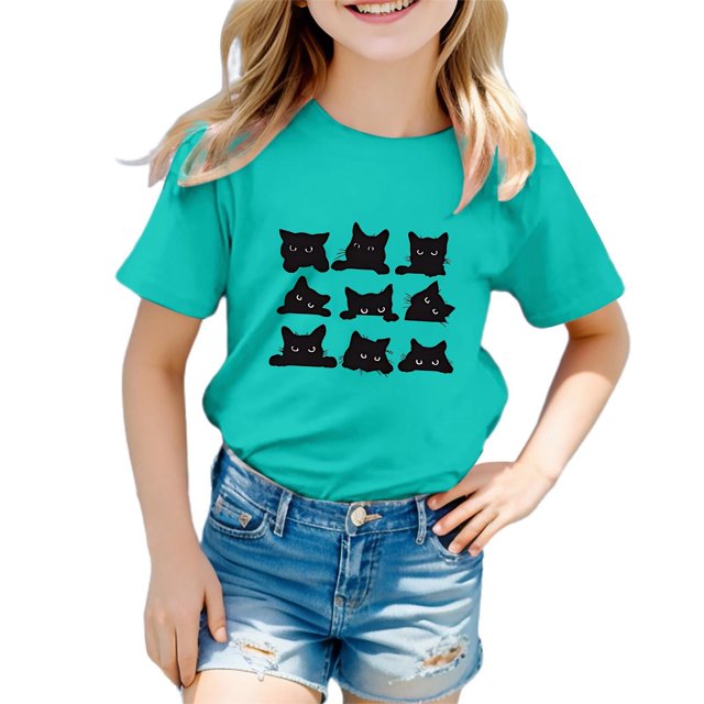 MIASHUI T-Shirts pour Filles à Col Rond à la Mode, Amples et Décontractés, à Manches Courtes, pour le Quotidien et les Activités
