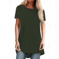 thumbnail image 3 of JIRNDf Chemises pour Femmes Hauts Mode Été Tendance Grande Taille Col Rond Manches Courtes Longues Tuniques Décontractées Blouse Vert Armée L, 3 of 9