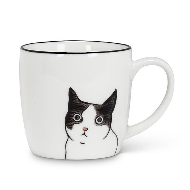 Abbott Collection AB-27-FELIX Tasse Chat Peering 3 Pouces, Blanc & Noir