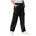 thumbnail image 1 of Children's Solid Color Stretch-Belt Work Pants with Pockets, Medium Size Casual Baggy Pants, Adult Version, 1 of 6