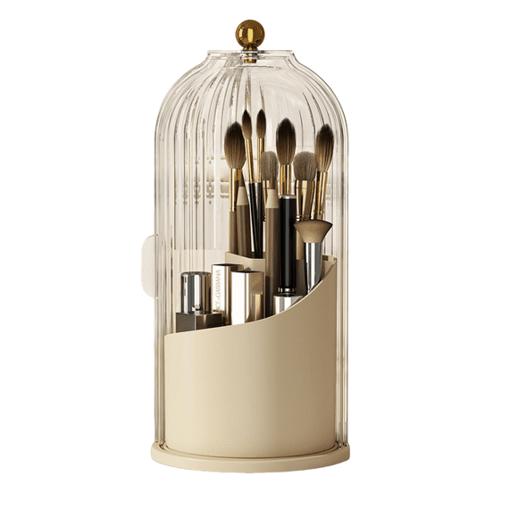 360-Degree Rotating Makeup Organizer with Multi-Compartment Storage for Brushes, Lipsticks, Eyeliners, Skincare Products, Perfumes & Jewelry - Stylish Milk White Vanity Organizer to Keep Cosmetics