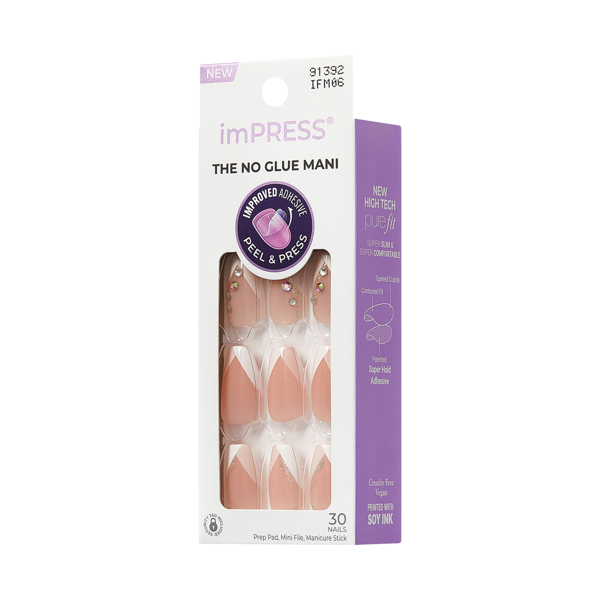 KISS imPRESS Nails - Glimpse, White, Coffin, Medium