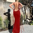 thumbnail image 4 of Birdeem Robe Longue d'Été pour Femme, Couleur Unie, Mode, Aguichant, Dos Ouvert, à Lacets, Style Élégant, Soutien-Gorge, Robe à Encolure Suspendue, 4 of 9