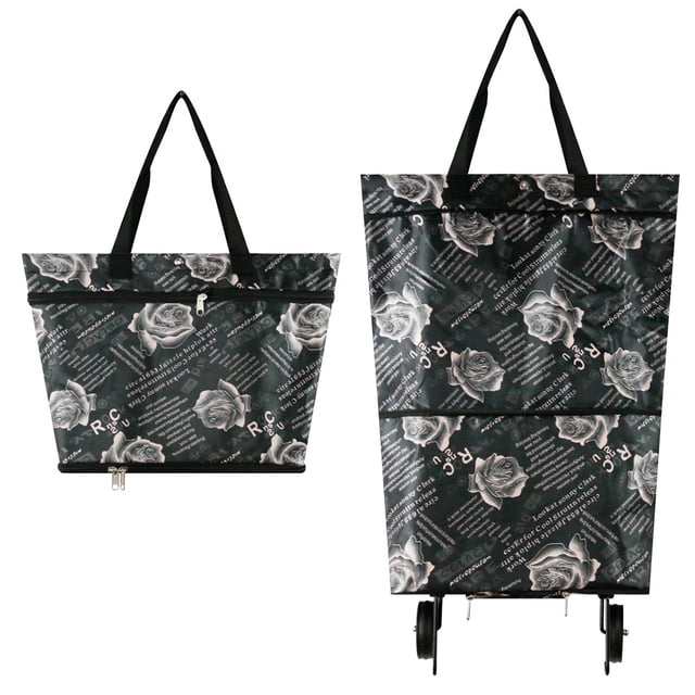Ruiboury Foldable Shopping Trolley Bag Multifunctional And Fashionable Wide Application Rose printing 2Set