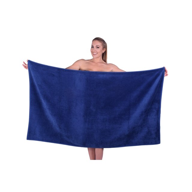 Puffy Cotton Large Terry Velour Cotton Beach Towel Soft Bath Towel - Navy Blue