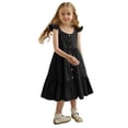 thumbnail image 1 of Robes pour Filles Petite Fille Été Sans Manches Robe Décontractée Enfants Tout-Petit Boutonnée Mode Robe Soleil à Volants Robe Bébé Noir 2 Ans-3 Ans, 1 of 5