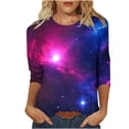 thumbnail image 2 of Hot6sl Économies d'Été Liquidation Manches Col Rond Blouses & Chemises, T-shirt Imprimé Mode Femme Manches 3/4 Blouse Col Rond Décontractée, Blouse Polyester Femme Multicolore, 2TG, 2 of 5
