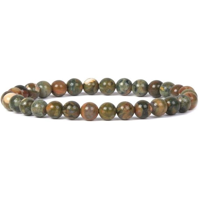Bracelet Extensible Unisexe en Perles Rondes de 6 mm avec Jaspe Rhyolite Naturelle