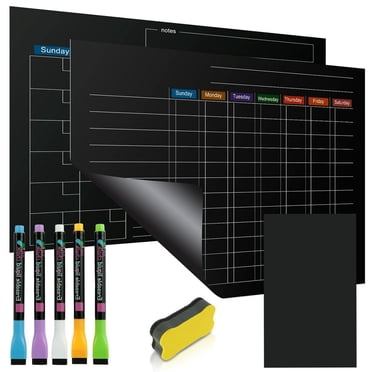 3PCS Magnetic Fridge Dry Erase Calendar Board Family Planning Boards Kids Responsibility Reward Cleaning Chart Chalkboard with 6 Highlighters Fridge Grocery List Boards