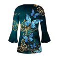 thumbnail image 5 of CEHVOM T-shirts Plissés Basiques à Manches 3/4 Trompette Imprimée Boutonnée pour Femmes en Solde, 5 of 5