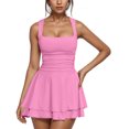 thumbnail image 1 of Ovzne Robes pour Femmes Robe Femme Femmes Couleur Unie un Col Personnage Camisole Haut Tube Ajusté Plissé Jupe à Double Couche Robe Robe de Printemps Liquidation, 1 of 4
