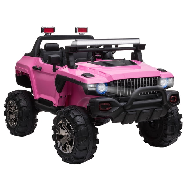 Aosom 2-Seater Kids Ride-On Car 12V RC 2-Seater Police Truck Electric Car For Kids with Full LED Lights, MP3, Parental Remote Control (Pink)