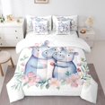thumbnail image 1 of Hippo 7 Piece Comforter Set Full Bed In A Bag,Cartoon Animal Bedding Sets Garden Flower Sheet Set With Comforter,Cute Wildlife Bed Set, 1 of 5