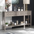 thumbnail image 1 of Noble House Table Console d'Entrée Rustique, Table de 60 Pouces avec Deux Tiroirs de Tailles Différentes et Étagère Inférieure pour Rangement, Gris Lavé, 1 of 9