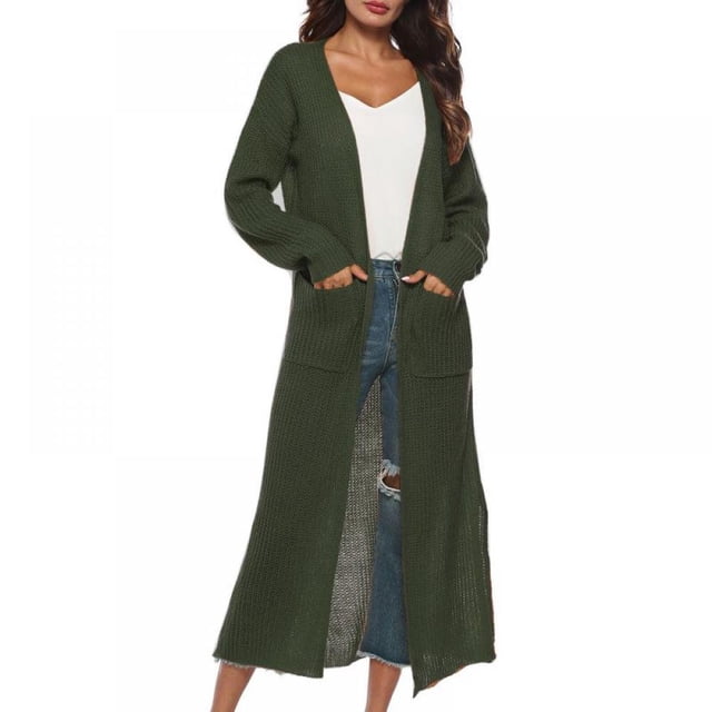 Women‘s Lightweight Long Sleeve Cardigan Sweaters Irregular Split Open Front Thin Knit Sweater with Pockets