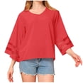 thumbnail image 1 of Timegard Hauts pour Femmes Col en V Manches 3/4 Chiffon Léger Ample Décontracté Fluide Haut Blouse Plage, 1 of 5