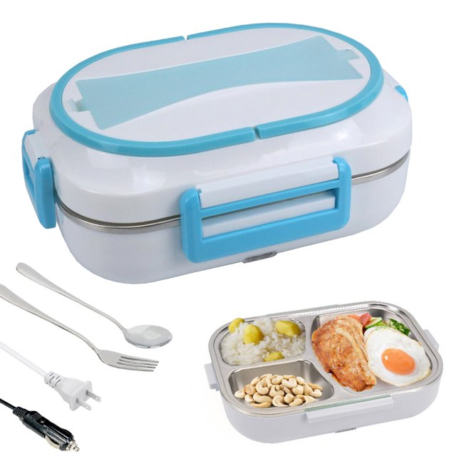 Wzzjkit Three Compartments Leakage Proof Heating Electrical Lunch Box Plug in Heat Preservation Two in One Lunch Box