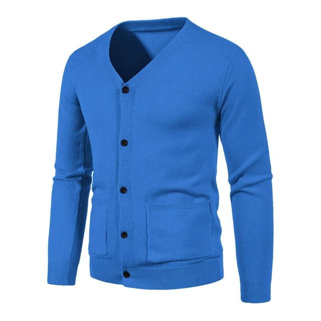 Mens Cardigan Coats Long Sleeve Winter Fall Button Solid V Neck Slim Fit Warm Sweater Casual Cardigans Tops