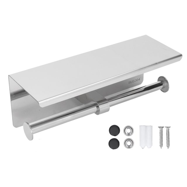 <p>Toilet Paper Shelf Holder, Stainless Steel Self Adhesive Lightweight Toilet Paper Holder Rustproof Easy Installation With Shelf For Kitchen</p>
