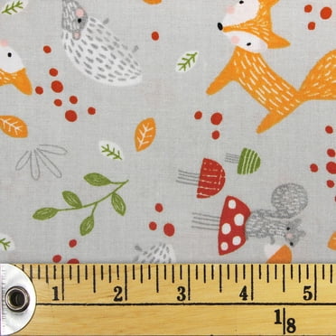 Fabric Creations Grey with Forest Animals and Toadstools Fat Quarter Pre-Cut Fabric - 46 cm (18 in) × 53 cm (21 in)/45 cm (17.7 in) × 53 cm (20.9 in), 18x21