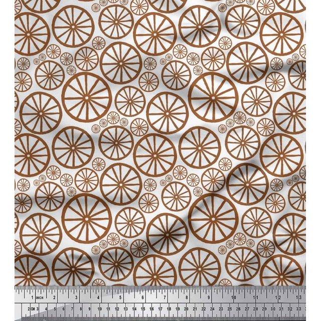 Soimoi Tissu Georgette Poly Brun Roue Tissu à Imprimé Ethnique au Mètre 42 Pouces de Large