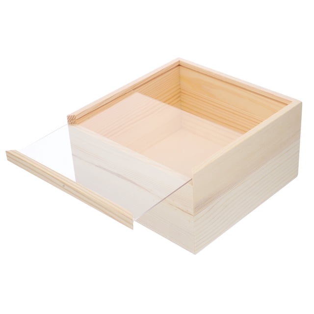 SHISUYAN Wooden Jewelry Box Clear Lid Natural Wooden Storage Box Rustic Wooden Crafts Storage Box
