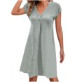 thumbnail image 1 of Robes pour Femmes 2024 Été Surdimensionnée Col en V Décontractée à Boutons Manches Courtes Robe Mini Rabais de 50 % Liquidation!, 1 of 5