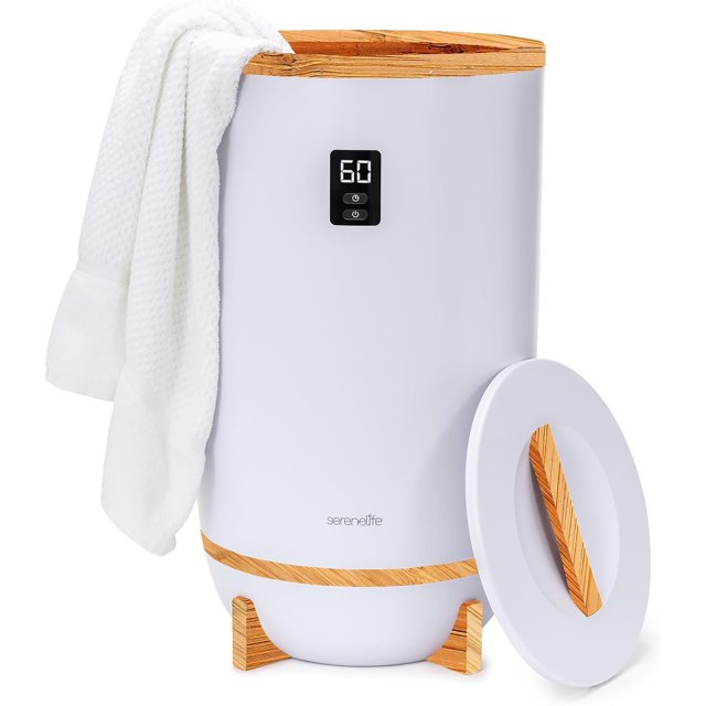 SereneLife Towel Warmer Bucket, 20L, Corded Electric, Bamboo