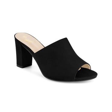 BLISSFUL STEP Women's Slide Heels Mules Slip on Block Heel Sandals Black 5.5