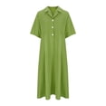 thumbnail image 4 of Pisexur Robes d'Automne pour Femmes 2024 Col Rabattu Manches 1/2 Robe Maxi Mode Élégante Couleur Unie Robes de Retour à la Maison Décontractées Fluides Col en V Boutonnée Robe de Cocktail, 4 of 6