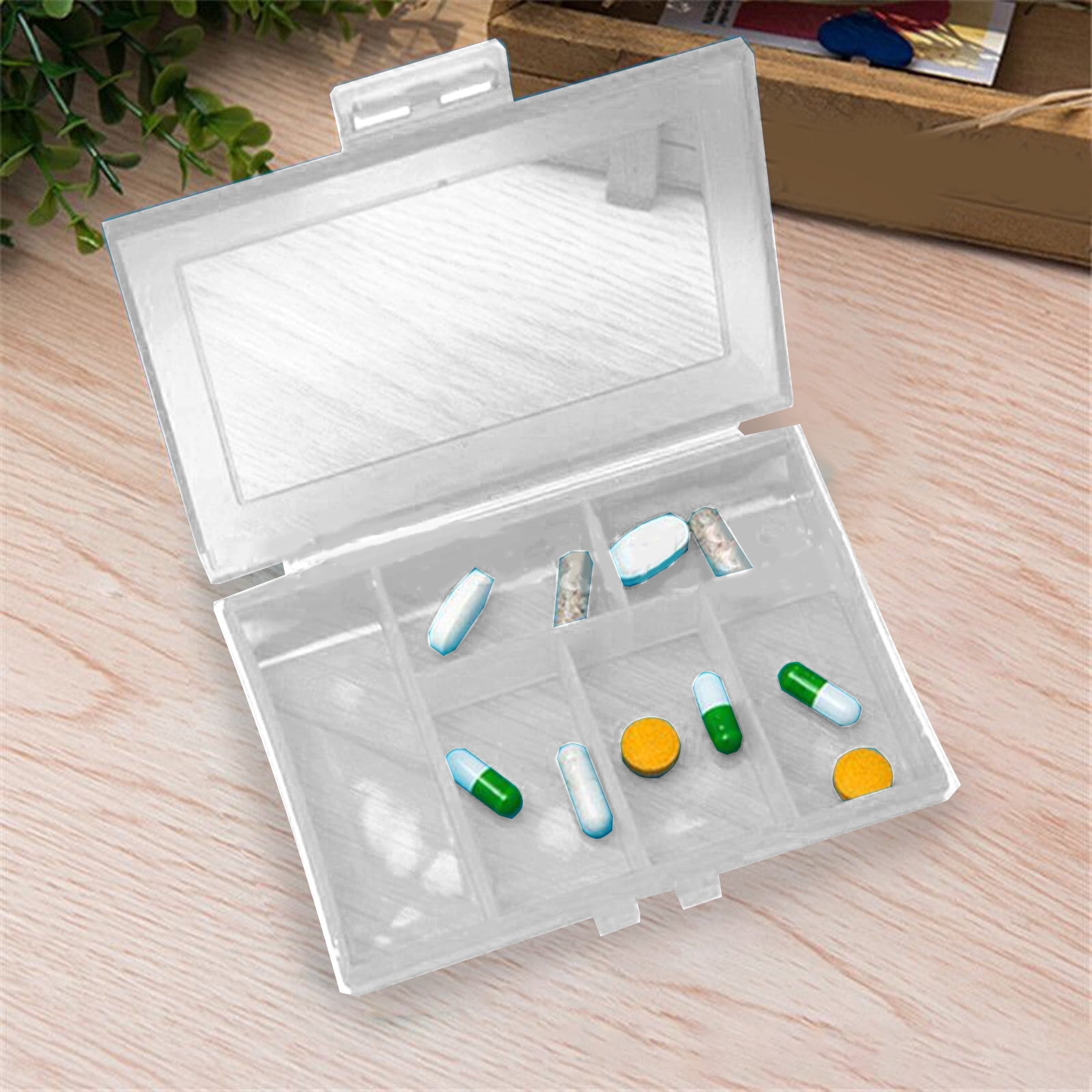Tyidzon 6 Compartment Travel Pill Organizer, Pill Box, Daily Medicine Vitamin Box, Fish Oil Box, Supplement Box, White