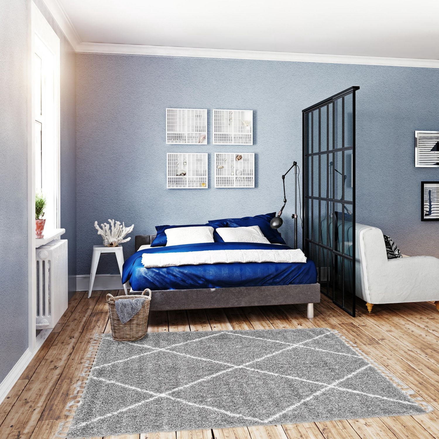 Tapis ECARPET Super Doux pour le Salon et la Chambre Grammercy Losange Gris