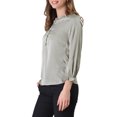 thumbnail image 4 of INSPIRE CHIC Women's Ruffle Neck Bubble Sleeve Elastic Cuff Button Office Blouse XL Gray, 4 of 7