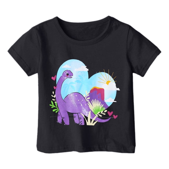 FhsagQ le 7 Juillet Garçon et Fille Mode Décontractée Imprimé Col Rond Ample Manche Courte T-Shirt Haut Filles Printemps le 7 Juillet T-Shirts Taille 7/8 Pâques Filles Chemises d'Été Taille 14/16 Noir 4-5 Ans