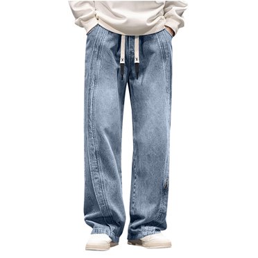 Royal Blue Brunch for Man Fall Winter Faux Denim Western Paperbag Straight Leg Plain Pants Jeans Mens 2025 Clothing Y2K XL