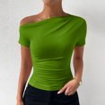thumbnail image 4 of Plebaso Women's One Shoulder Tops Short/Long Sleeve Slim Shirts Ruched Going out Tees Shirts for Women, 4 of 6