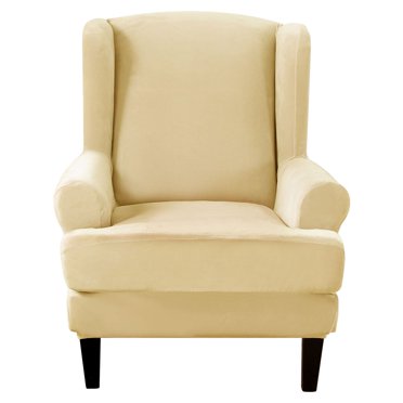 2024 2-Pieces Elastic Wing Chair Slipcover  Arm Wingback Cover Furniture Protector Stretch Sofa Slipcovers for Living Room  Beige