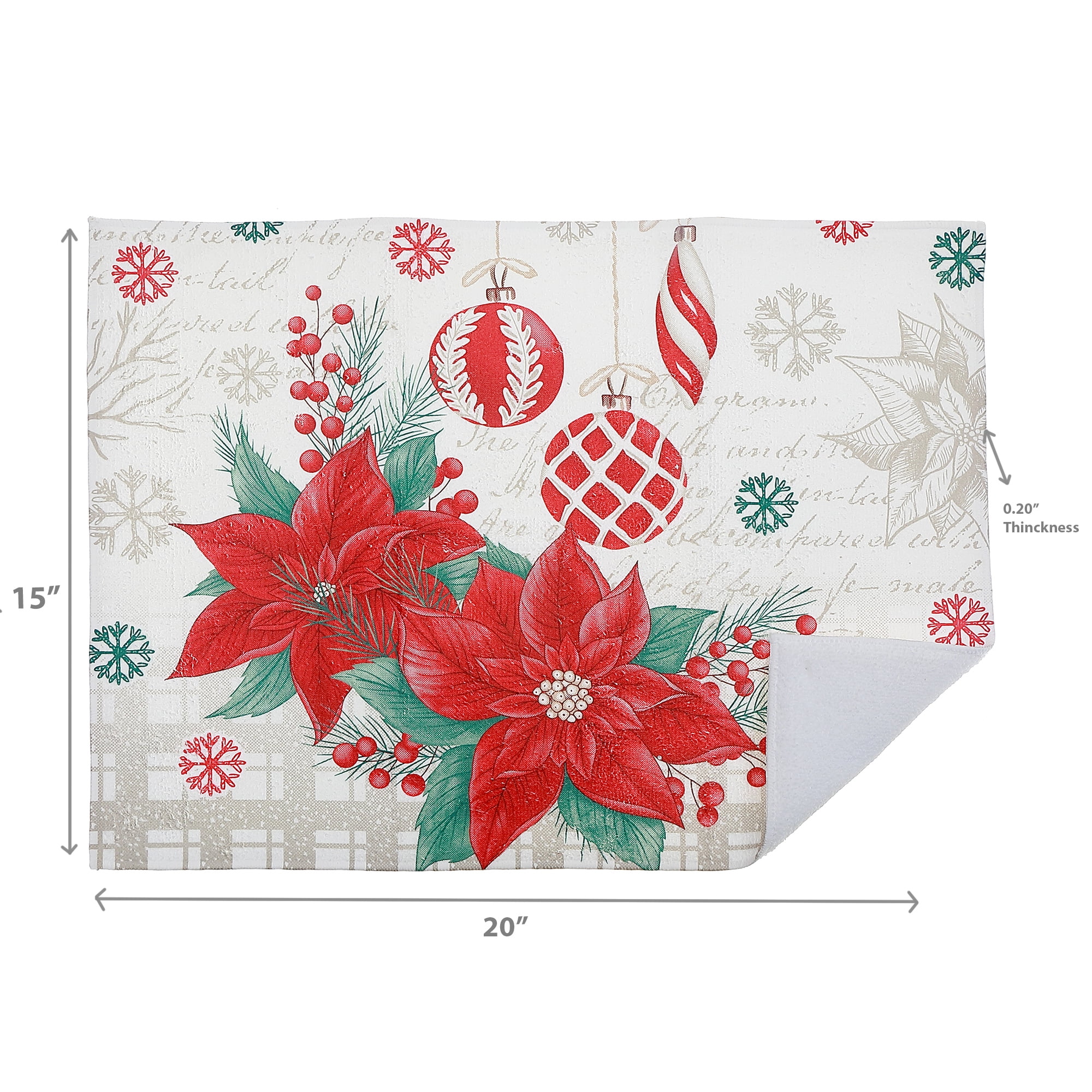Tapis De Séchage En Microfibre (Poinsettia Avec Ornements) - Lot De 2