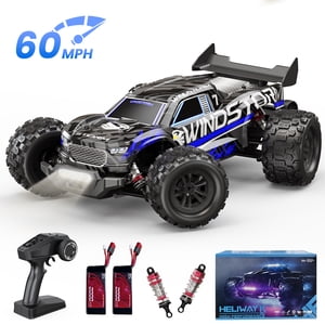 AUOSHI 1:14 Mise à niveau RC Voiture avec entraînement en métal, 60MPH Sans pinceau, double 3S Piles 70 Temps de course min, étanche 4WD Camion de télécommande, ventilateur de refroidissement, évier de chaleur & LED Lumières, Cadeau pour adolescents & Adulte
