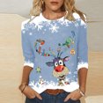 thumbnail image 1 of Hauts pour Femmes Décontractés Chics Imprimé de Noël Manches Trois-Quarts Col Rond Hauts Tendance pour Femmes 2023 en Liquidation, 1 of 4