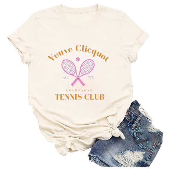 LUOGENLI T-shirts pour Femme pour Femmes T-shirts pour Femmes d'Été Coupe Mode Tennis Imprimé Coton Haut à Manches Courtes T-Shirt T-shirts pour Femmes T-shirts Graphiques T-shirts Amusants Vêtements d'Été Beige P