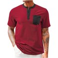 thumbnail image 1 of Mens Henley Shirts Short Sleeve Casual T-Shirts Colorblock Summer Button T Shirts Basic Tees with Pocket, 1 of 4
