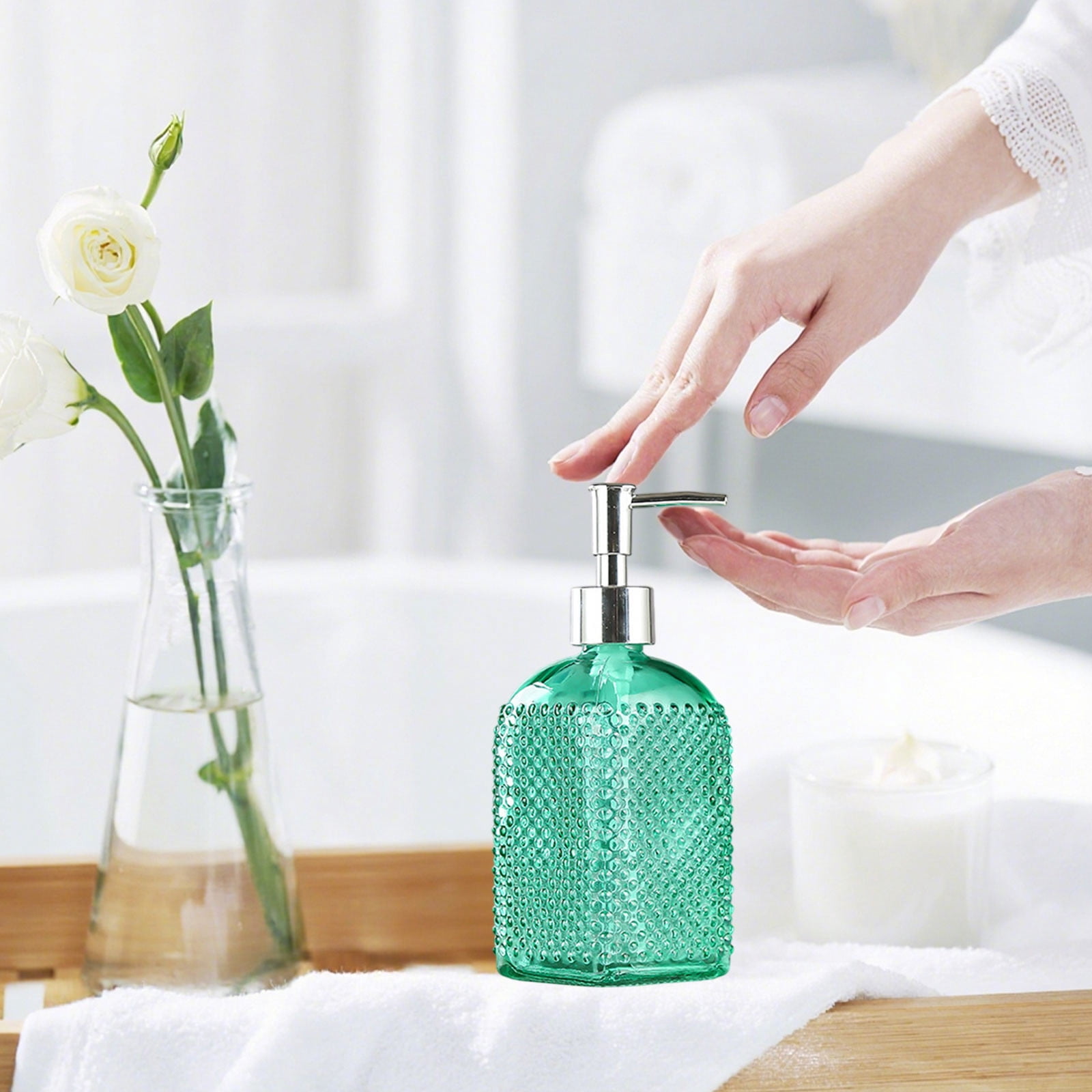 UsRHHA Glass Hand Soap Dispenser Bottle, Refillable Soap Dispenser for Bathroom, Reusable Lotion Shampoo Dispenser for Kitchen Countertop Sink