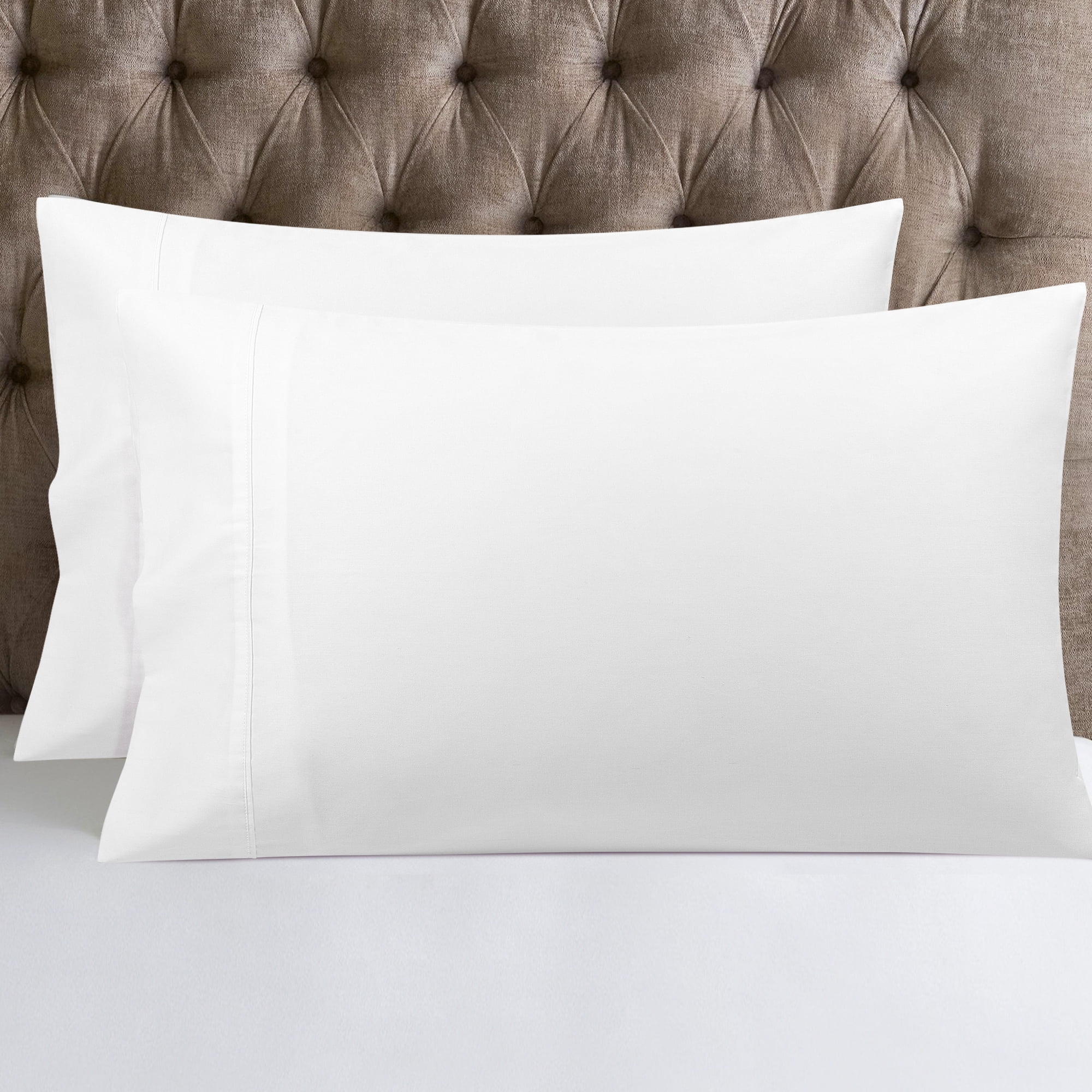 PiccoCasa Ensemble de 2 Taies d'Oreiller, Coton Doux avec Rabat Blanc King