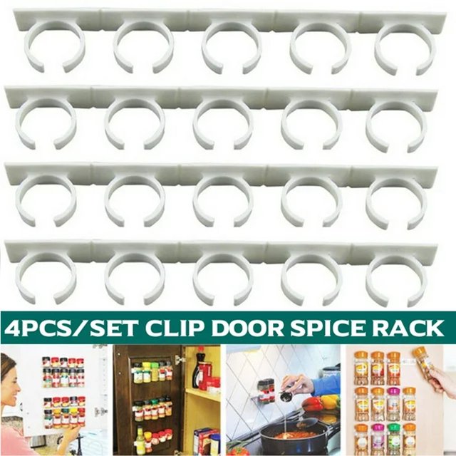 4 Strips Spice Racks, Adhesive Spice clip gripper clips, Holds 20 Spice Jars, Extra Strength