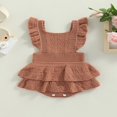thumbnail image 2 of Baby Girls Knitting Rompers Solid Color Fly Sleeve Ruffle Hem Casual Party Street Spring Fall Summer Rompers Brown 3-6 Months, 2 of 8