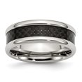 thumbnail image 1 of Acier Inoxydable Poli avec Incrustation de Fibre de Carbone Noir 8mm Bague 10 Taille, 1 of 6