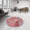 thumbnail image 3 of Ahgly Company Tapis d'Intérieur Ronds Abstraits Rose Saumon Foncé Patchwork, 4 Pieds Rond, 3 of 6
