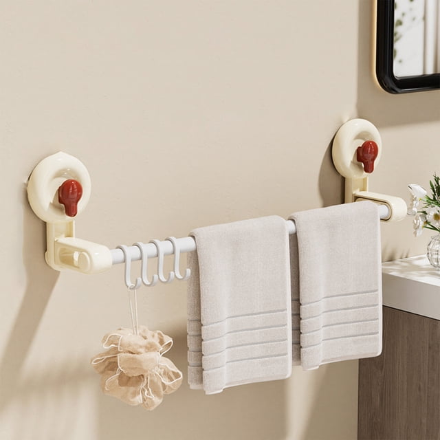 Support à Serviettes à Ventouse Sans Perçage pour Salle de Bain avec Crochets, Étagère de Rangement pour Salle de Bain, Support de Rangement pour Serviettes de Bain