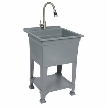 UTILITYSINKS Plastic 24" Freestanding Compact Workshop Utility Sink, Grey